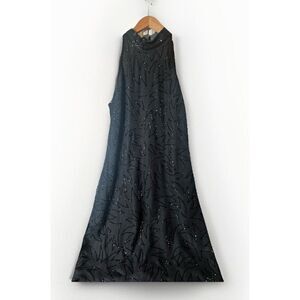 Vintage 80s 90s JMD Black Beaded Formal Dress Knee Sz M Gothic Wedding Prom.   K